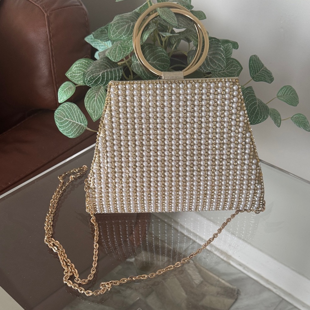 GREAT HOLIDAY BAG!! INC International Concepts Gold and Pearl Crossbody Bag